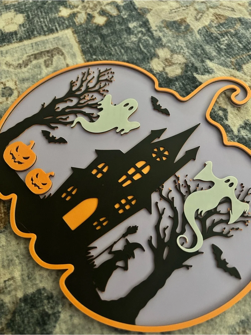 Halloween Pumpkin Haunted House Wall Decor - Orange & Purple